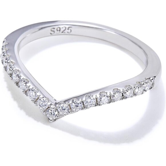 🆕Women Silver Lab Created Diamond Rings Stackable Moissanite Real Wedding Band - Picture 1 of 9